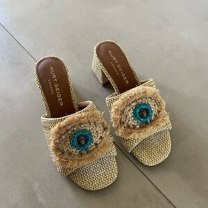 Kurt Geiger London raffia block-heel mules -size 6